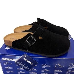 Birkenstock Black Boston Suede Clogs